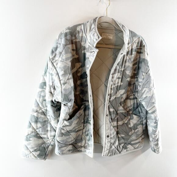 Z Supply Maya Camo Long Sleeve Snap Button Quilted Jacket Dusty Sage Small - Picture 6 of 9